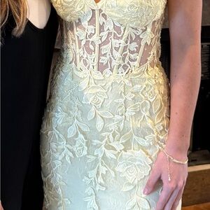 Sherri Hill Yellow Lace Prom Dress